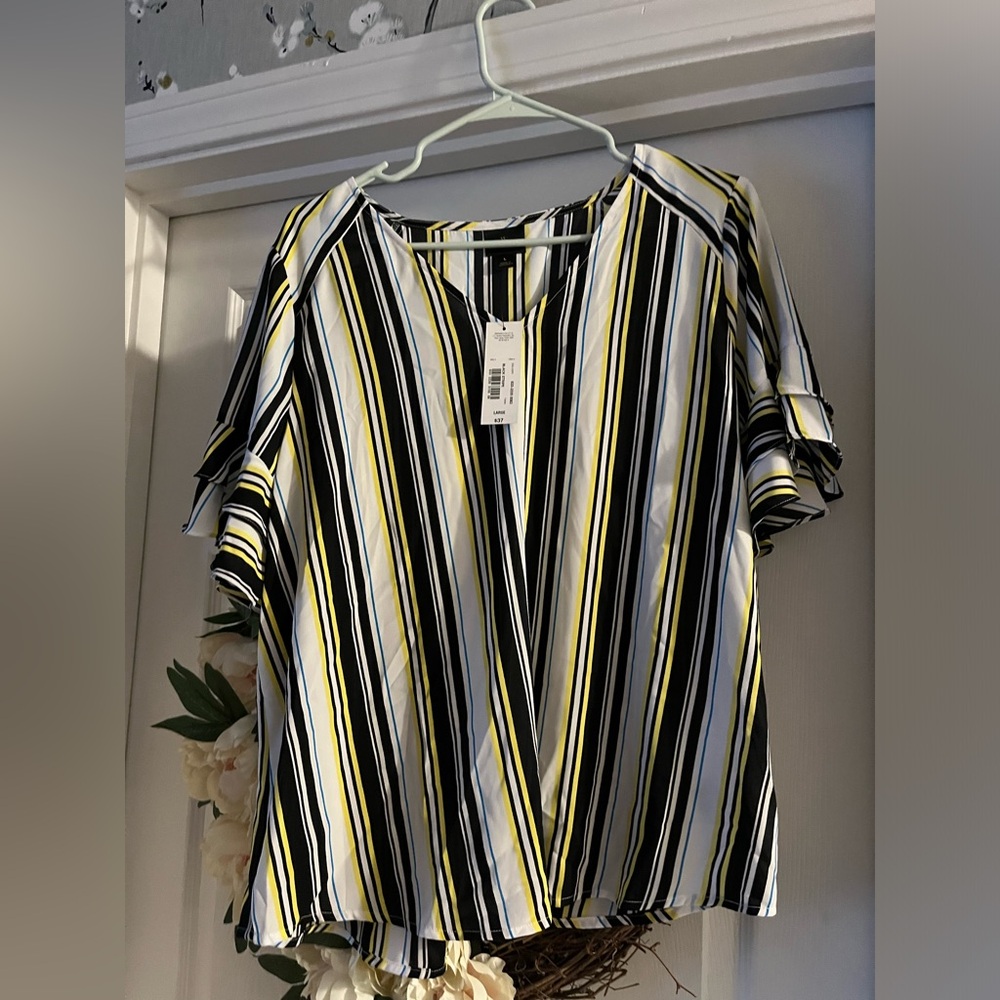 Vertical Stripe Bell Sleeve Blouse